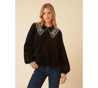 Nobody's Child Pure Cotton Broderie Detail Collared Blouse Black Mix