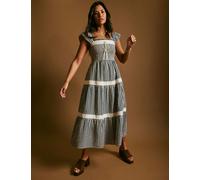 Nobody's Child Pure Cotton Checked Square Neck Smock Dress Blue
