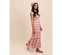Nobody's Child Pure Cotton Checked V-Neck Maxi Dress QT Red Mix
