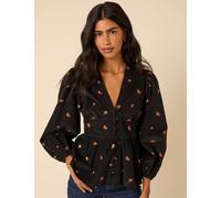 Nobody's Child Pure Cotton Cord Embroidered Blouse Black Mix