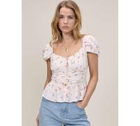 Nobody's Child Pure Cotton Floral Ruched Top White