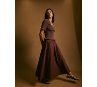 Nobody's Child Pure Cotton Midi A-Line Skirt Brown