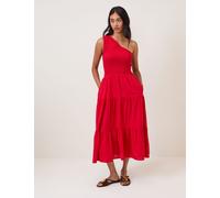 Nobody's Child Pure Cotton One Shoulder Midi Tiered Dress Red
