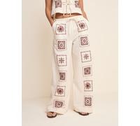 Nobody's Child Pure Cotton Printed Wide Leg Trousers Cream