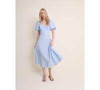 Nobody's Child Pure Cotton Puff Sleeve Midi Tea Dress Blue