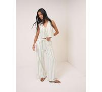 Nobody's Child Pure Cotton Striped Wide Leg Trousers Cream