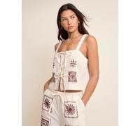 Nobody's Child Pure Cotton Tile Print Tie Front Vest Top Cream