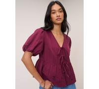 Nobody's Child Pure Cotton V-Neck Cutwork Detail Blouse Red