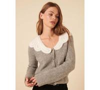 Nobody's Child Ribbed Collared Cardigan with Wool Grey