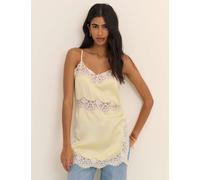Nobody's Child Satin V-Neck Lace Detail Longline Cami Top Cream
