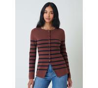 Nobody's Child Striped Ribbed Crew Neck Fitted Cardigan Brown
