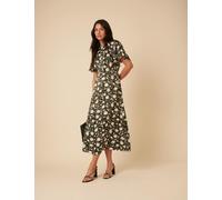 Nobody's Child Women's Floral Crew Neck Angel Sleeve Midi Tea Dress - 14 - Black, Black