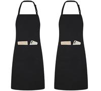 NOBONDO 2 Pack Adjustable Bib Aprons with Pockets for Men and Women, Waterdrop and Wrinkle Resistant, Kitchen Apron for Cooking, Baking, Barbecue, Painting, Gardening, Crafting (Black)