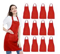 NOBONDO Cooking Apron, 12 Pack Unisex Red Aprons with 2 Roomy Pockets, Machine Washable for Kitchen, Crafts, BBQ, Drawing