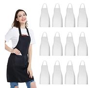 NOBONDO Cooking Apron, 12 Pack Unisex White Aprons with 2 Spacious Pockets, Machine Washable for Kitchen, Crafts, BBQ, Drawing