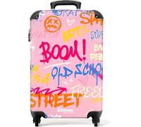 NoBoringSuitcases© Adults Luggage Suitcase for Women and Men | 55x40x20 cm - Personalised Cabin Suitcase on Wheels - Text Pink - Customisable - Hard Shell Luggage - 20 Inch - 10kg
