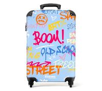 NoBoringSuitcases© Adults Luggage Suitcase for Women and Men | 55x40x20 cm - Personalised Cabin Suitcase on Wheels - Text Blue - Customisable - Hard Shell Luggage - 20 Inch - 10kg