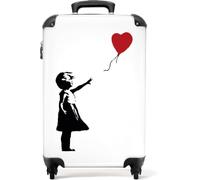 NoBoringSuitcases© Adults Luggage Suitcase for Women and Men | 55x40x20 cm - Personalised Cabin Suitcase on Wheels - Girl with Balloon - White - Customisable - Hard Shell Luggage - 20