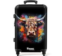 NoBoringSuitcases© Adults Luggage Suitcase for Women and Men | Personalised Large 26 - 28 inch - Graffiti - Scottish Highland Cow - Hard Shell Trolley - On Wheels - 23kg