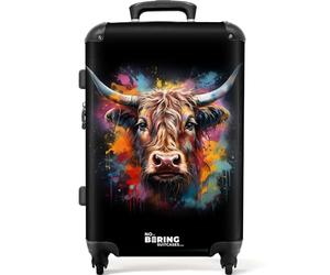 NoBoringSuitcases© Adults Luggage Suitcase for Women and Men | Personalised Large 26 - 28 inch - Graffiti - Scottish Highland Cow - Hard Shell Trolley - On Wheels - 23kg