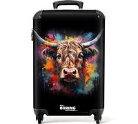 NoBoringSuitcases© Adults Luggage Suitcase Women Men | 55x40x20 cm - Personalised Cabin Suitcase on Wheels - Graffiti - Scottish Highland Cow - Hard Shell Luggage - 20 Inch - 10kg