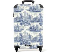 NoBoringSuitcases© Cabin Luggage Carry On Suitcase Hand Travel Case | 55x35x20 cm - Lightweight 4 Wheel Hardshell Trolley Approved Flight Roller Houses - Trees - Water - Birds - Blue