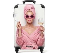 NoBoringSuitcases© Cabin Luggage Carry On Suitcase Hand Travel Case | 55x35x20 cm - Lightweight 4 Wheel Hardshell Trolley Approved Flight Roller Woman - Pink - Wine - Sunglasses
