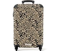 NoBoringSuitcases© Cabin Luggage Case Carry On Suitcase Hand Travel | 55x35x20 cm - Lightweight 4 Wheel Hardshell Trolley Approved Flight Roller Giraffe - Zebra - Pattern - Brown