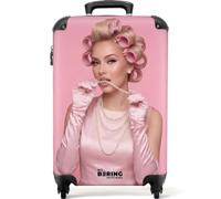 NoBoringSuitcases© Cabin Suitcase Carry On Luggage Hand Travel Case | 55x35x20 cm - Lightweight 4 Wheel Hard Shell Trolley Approved Flight Roller Woman - Pink - Pearl - Necklace - Curlers