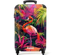 NoBoringSuitcases© Cabin Suitcase Children Carry On Luggage Child Hand | 55x35x20 cm - Travel Case Lightweight 4 Wheel Hard Shell Trolley Flight Holiday Flamingo - Jungle - Colorful