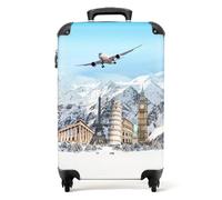 NoBoringSuitcases© Cabin Suitcase for Women and Men | 55x40x20 cm - Luggage with Wheels - Airplane Snow - Blue White - Carry-Ons - Lightweight Suitcase - Hard Shell Trolley - 20"
