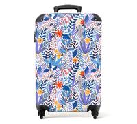 NoBoringSuitcases© Cabin Suitcase for Women and Men | 55x40x20 cm - Luggage with Wheels - Botanical Pattern - Blue - Carry-Ons - Lightweight Suitcase - Hard Shell Trolley - 20