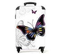 NoBoringSuitcases© Cabin Suitcase for Women and Men | 55x40x20 cm - Luggage with Wheels - Butterfly White Background - White - Carry-Ons - Lightweight Suitcase - Hard Shell