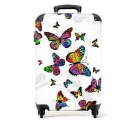 NoBoringSuitcases© Cabin Suitcase for Women and Men | 55x40x20 cm - Luggage with Wheels - Colourful Butterflies - Multicolour - Carry-Ons - Lightweight Suitcase - Hard Shell