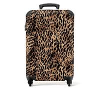 NoBoringSuitcases© Cabin Suitcase for Women and Men | 55x40x20 cm - Luggage with Wheels - Dark Leopard Pattern - Brown - Carry-Ons - Lightweight Suitcase - Hard Shell Trolley