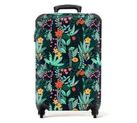 NoBoringSuitcases© Cabin Suitcase for Women and Men | 55x40x20 cm - Luggage with Wheels - Plant Pattern - Green - Carry-Ons - Lightweight Suitcase - Hard Shell Trolley - 20 Inch