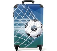 NoBoringSuitcases© Children's Luggage Kids Suitcase for Boys | 55x40x20 cm - Hand Luggage - Cabin Suitcase - Hard Shell Trolley on Wheels - Football Blue Goal Net - 20 Inch - 10kg