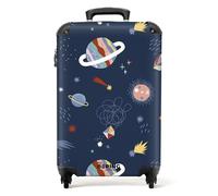 NoBoringSuitcases© Children's Luggage Kids Suitcase for Boys | 55x40x20 cm - Hand Luggage - Cabin Suitcase - Hard Shell Trolley on Wheels - Space Planets Blue - 20" - 10kg