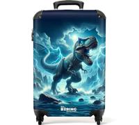 NoBoringSuitcases© Children's Luggage Kids Suitcase for Boys | 55x40x20 cm - Hand Luggage - Cabin Suitcase on Wheels - Hard Shell Trolley - Dinosaur in Blue Shades - 20 inch - 10kg