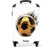 NoBoringSuitcases© Children's Luggage Kids Suitcase for Boys | 55x40x20 cm - Hand Luggage - Cabin Suitcase - Travel Suitcase with Wheels - Trolley - Gold and Black Football - 20 Inch