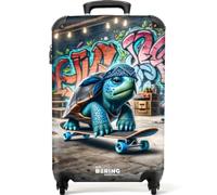 NoBoringSuitcases© Children's Luggage Kids Suitcase for Boys | 55x40x20 cm - Hand Luggage on Wheels - Cabin Suitcase - Hard Shell Trolley - Green-Blue Turtle on Skateboard - Lightweight