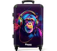 NoBoringSuitcases© Children's Luggage Kids Suitcase for Boys and Girls | Large Suitcase, Hard Shell Luggage with TSA Lock, 26 - 28 inch - Chimpanzee - Headphones - Neon - 23kg