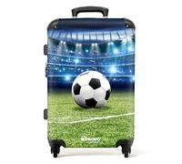 NoBoringSuitcases© Children's Luggage Kids Suitcase for Boys | Large Hard Shell Trolley on Wheels - Black-White Football in Stadium - 26" - 28" - 23kg