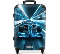 NoBoringSuitcases© Children's Luggage Kids Suitcase for Boys | Large Hard Shell Trolley on Wheels - Cyan-Blue Race Car in Tunnel - 26" - 28" - 23kg