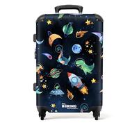 NoBoringSuitcases© Children's Luggage Kids Suitcase for Boys | Large Hard Shell Trolley on Wheels - Dinosaurs in Dark Blue Space - 26" - 28" - 23kg