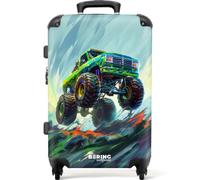 NoBoringSuitcases© Children's Luggage Kids Suitcase for Boys | Large Suitcase, Hard Shell Luggage with TSA Lock, 26 - 28 inch - Green Monster Truck - Brush Strokes - 23kg