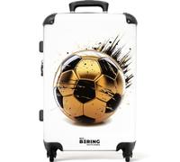 NoBoringSuitcases© Children's Luggage Kids Suitcase for Boys | Large Suitcase, Hard Shell Luggage with TSA Lock, 26 - 28 inch - Gold and Black Football - 23kg