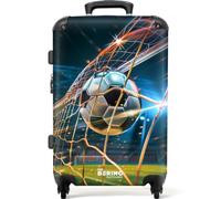 NoBoringSuitcases© Children's Luggage Kids Suitcase for Boys | Large Suitcase, Hard Shell Luggage with TSA Lock, 26 - 28 inch - Black and White Football in Net - Stadium - 23kg