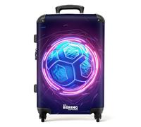 NoBoringSuitcases© Children's Luggage Kids Suitcase for Boys | Large Suitcase, Hard Shell Luggage with TSA Lock, 26 - 28 inch - Football - Blue - Neon - 23kg