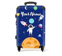 NoBoringSuitcases© Children's Luggage Kids Suitcase for Boys | Personalised Large Hard Shell Luggage on Wheels - Astronaut Planets Rockets - 26 - 28 inch - 23kg